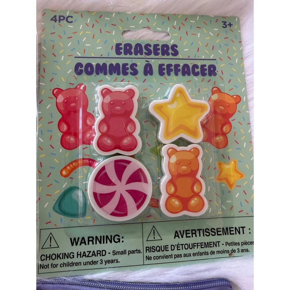 Gummy Bear Stationery Set Pencil Case Pen Sticky Notes Erasers Clips 6pc Bundle
